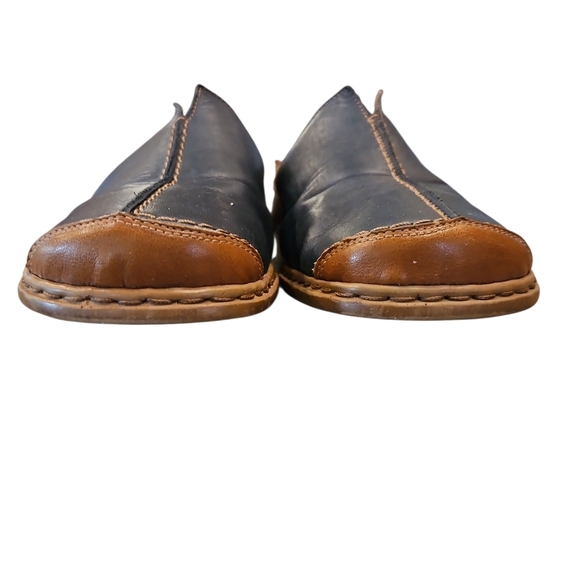 Rieker Antistress SZ 39/8.5 Closed Toe Slip On Leather Mule 1" Heel Blue/Tan - Picture 2 of 10